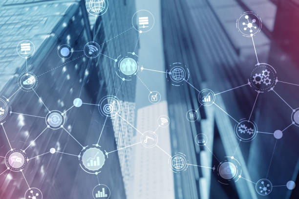 istock Smart City and Wireless Communication Network. Business District with office building. IOT modern technology concept. 1204379287