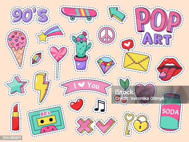 Fashion Pop Art Patch Stickers Girls Cartoon Cute Badges Doodle Teenage  Patches With Lipstick Cute Food