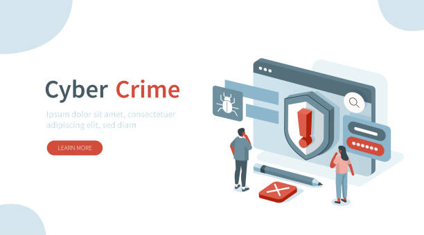 cyber crime Laptop with Cyber Attack Sign. Identity Theft, Stealing Personal Information and Data. Password Security. Cyber Crime and Internet Criminal Concept. Flat Isometric Vector Illustration. antivirus software stock illustrations