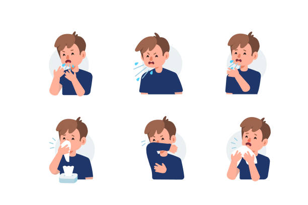 재채기 - allergy sneezing cold and flu flu virus stock illustrations