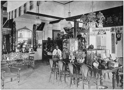 Antique photograph of the British Empire: Chinese drawing room at Selangor