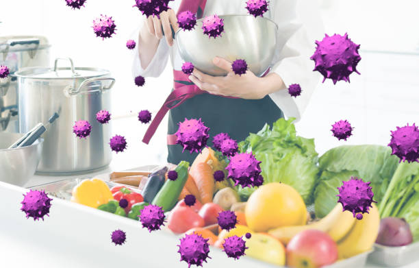 Bacterium floating in the kitchen. Food poisoning. Bacterium floating in the kitchen. Food poisoning. food poisoning stock pictures, royalty-free photos & images