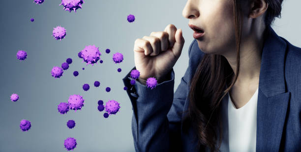 viral infection concept. floating virus. - pathogen imagens e fotografias de stock