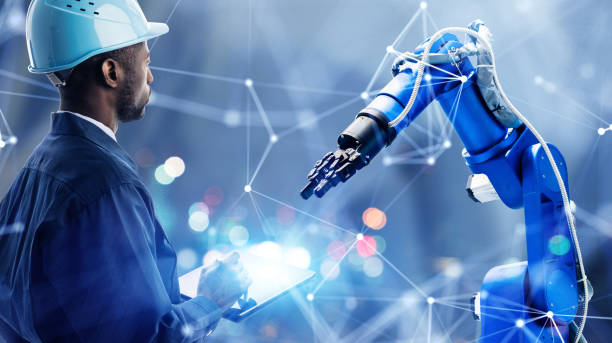 concept de technologie industrielle. réseau de communication. industrie 4.0. automatisation d’usine. - robot photos et images de collection