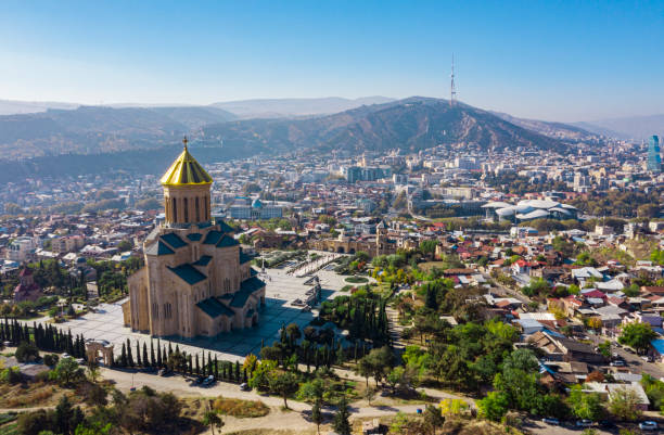 istock Tbilisi Aerial view, Sameba cathedral and Mtatsminda mountain 1204388648