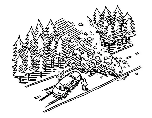 Vector illustration of Landslide Roadblock Drawing