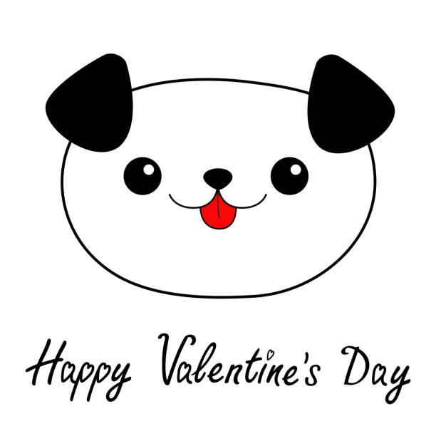 illustrazioni stock, clip art, cartoni animati e icone di tendenza di buon san valentino. faccia da testa di cane. icona silhouette lineare. linea di contorno. simpatico cucciolo di cartone animato. animale kawaii. buffo cagnolino. biglietto d'auguri d'amore. design piatto. sfondo bianco. - dog baby t shirt child