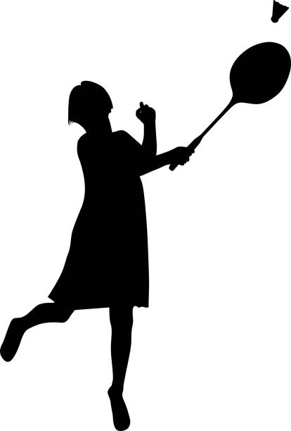 istock Sport player. Vector silhouette of a girl who plays badminton 1204390126