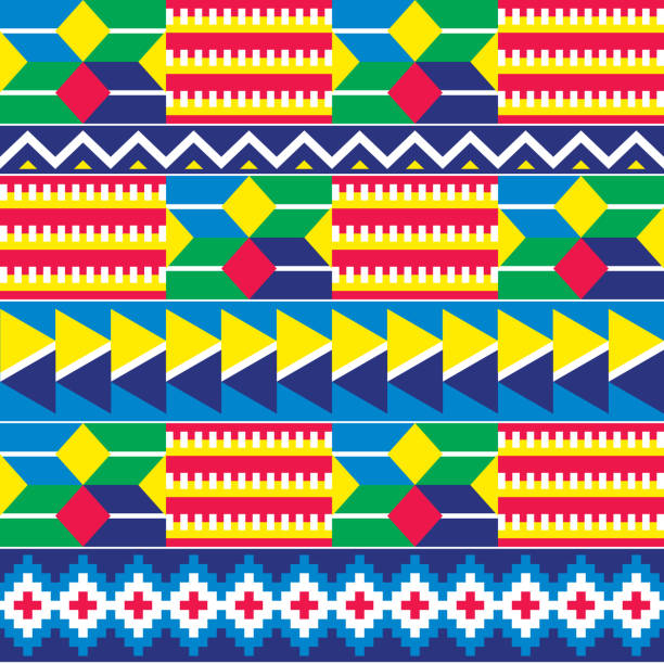 기하학적 모양, 아프리카 켄테 nwentoma 스타일 영감 벡터 디자인 부족 가나 원활한 벡터 패턴 - ghana stock illustrations
