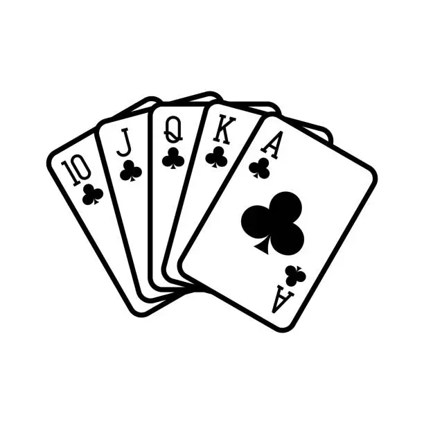 Vector illustration of Royal flush of clubs, playing cards deck colorful illustration.