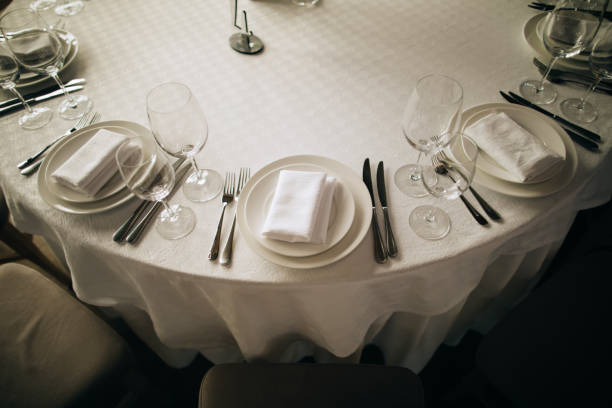 istock elegant table setting in restaurant on wedding party 1204393396