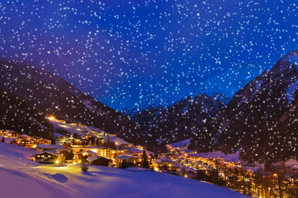 istock Mountains ski resort Solden Austria at sunset 1204396647