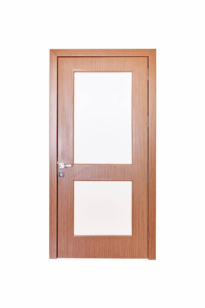 서리가 내린 유리가있는 갈색 사무실 문 - keyhole door wood office 뉴스 사진 이미지