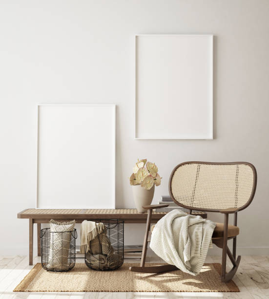 istock mock up poster frame in modern interior background, scandinavian style, 3D render 1204396897
