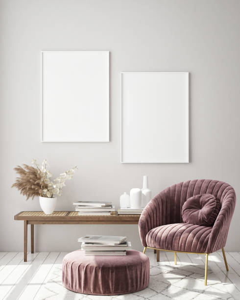 istock mock up poster frame in modern interior background, scandinavian style, 3D render 1204396899