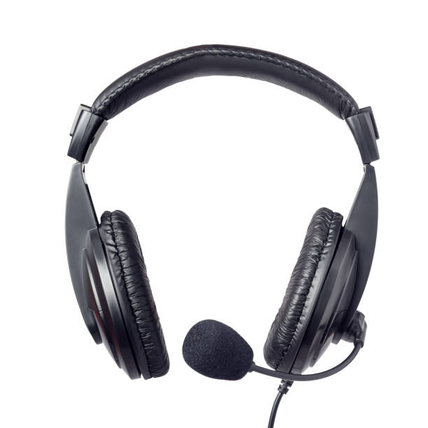 istock Headset, headphones with microphone isolated on white background 1204399530