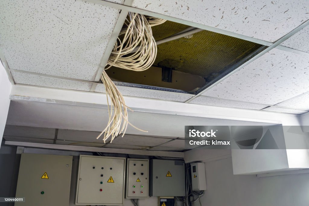 False Ceiling Data Cable There Are Many Cables Over The False Ceiling Interweaving Of Electrical ...