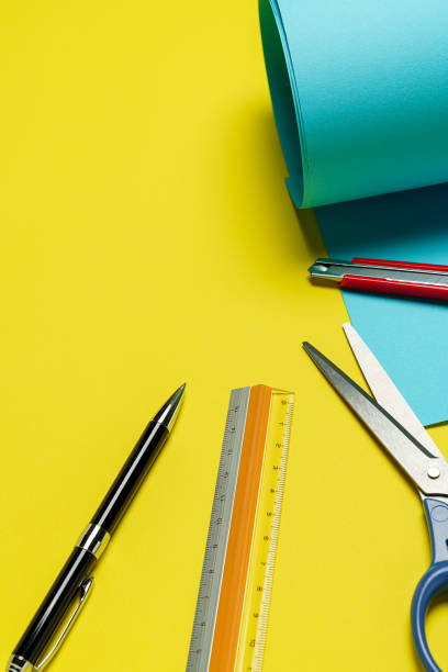 istock Construction paper, scissors, cutter knife, ruler, and pen 1204401991