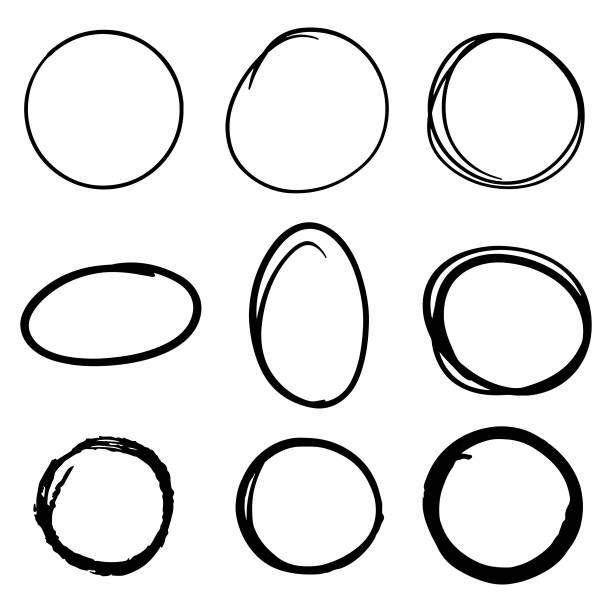 illustrations, cliparts, dessins animés et icônes de ensemble de cercle dessiné à la main et cercles ronds circulaires de griffonnage. - sélection sportive