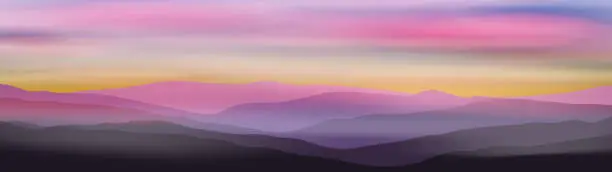 Vector illustration of Dawn above mountains