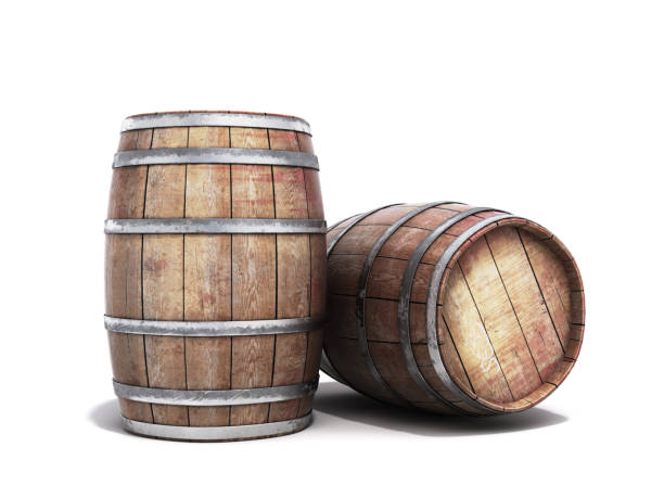 istock Wooden barrels for wine or wiskey 3d illustration background 1204404575
