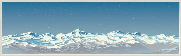 Vector illustration of Mountain winter landscape of panoramic type.