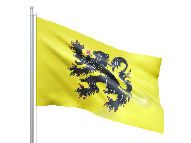 istock Flemish (Region of Belgium) flag waving on white background, close up, isolated. 3D render 1204405588