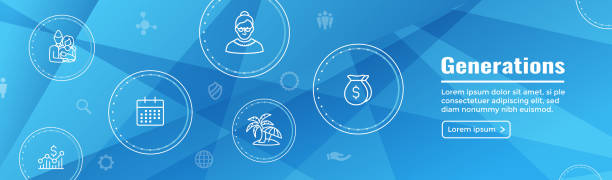 Generations and Aging Web Header Banner and Icon Set Generations Aging Web Header Banner and Icon Set gen-x-icon stock illustrations