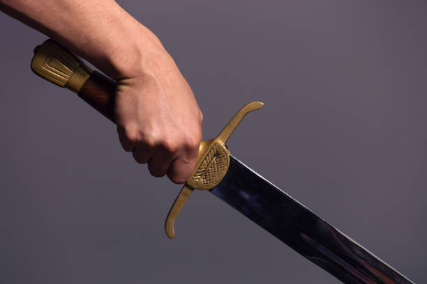 istock Young Athletic Man Holding His Sword 1204410058