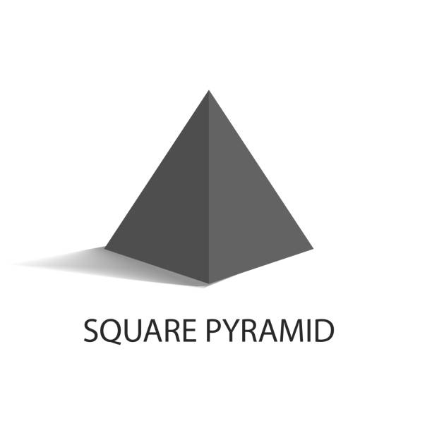 Square Pyramid Geometric Figure in Black Color Square pyramid black geometric figure that casts shade. Three-dimensional shape with side in form of triangle and square base vector illustration. isosceles triangle stock illustrations