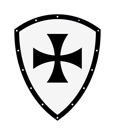 Medieval Shield. Templar Shield. Shield of Knight with Cross. Design Elements. Vector Isolated Illustration