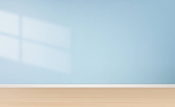 istock Blue wall in an empty room with wooden floor 1204416932