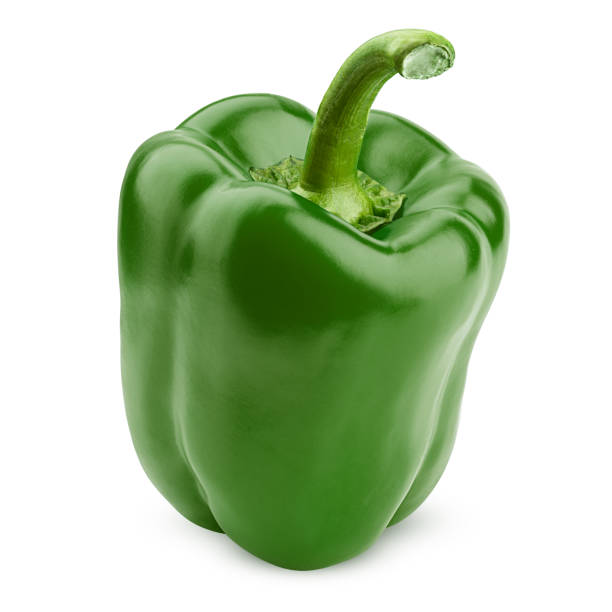 달콤한 녹색 고추, 파프리카, 흰색 배경에 고립, 클리핑 경로, 필드의 전체 깊이 - green bell pepper 이미지 뉴스 사진 이미지