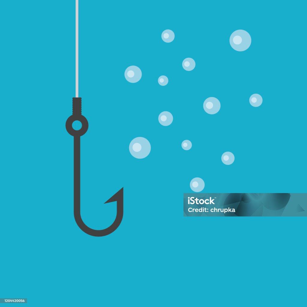anzuelo de pesca y burbujas de agua - arte vectorial de Anzuelo de pesca libre de derechos