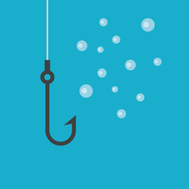 fishing hook and water bubbles fishing hook and water bubbles- vector illustration hook equipment stock illustrations