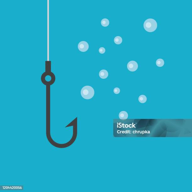 Fishing Hook And Water Bubbles Stock Illustration - Download Image Now - Fishing Hook, Single Line, Vector