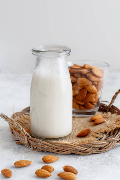 istock Vegan almond milk, non dairy alternative milk 1204420660