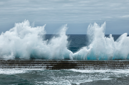 High waves in Bajamar in the north east of Tenerife