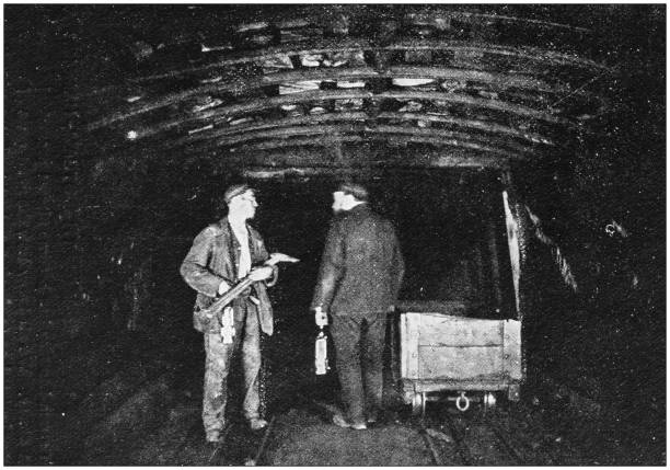Antique photograph of the British Empire: Coal mine in England midlands Antique photograph of the British Empire: Coal mine in England midlands tunnel photos stock illustrations
