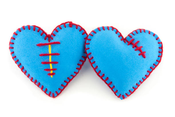 istock Hand stitched textile hearts isolated on white 1204424703