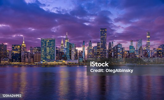 istock New York City Skyline with UN Building, Chrysler Building, Empire State Building and East River at Sunset. 1204424992
