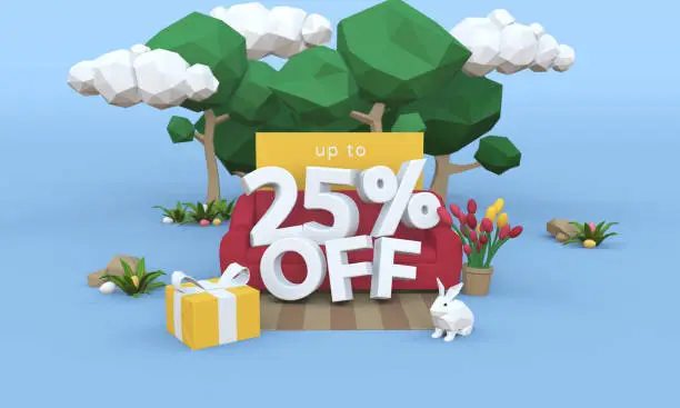Photo of 25 Twenty five percent off - Easter Sale 3D-illustration.