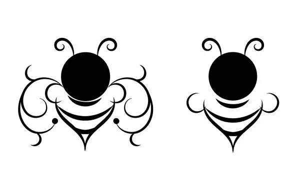 Vector illustration of Bee Vector illustration on white background,Bee drawing white and black