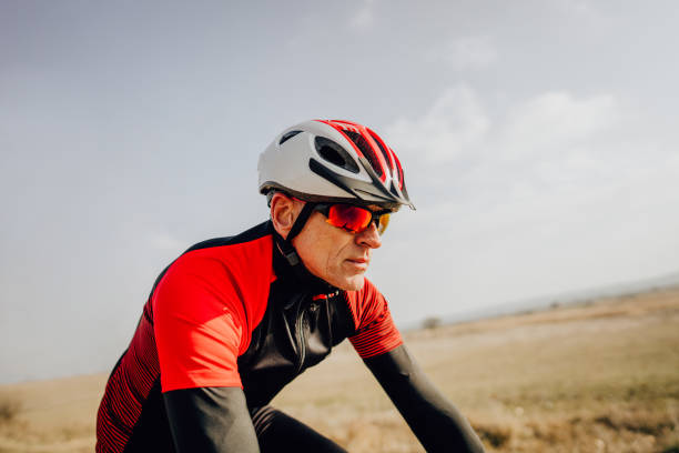 Photo of a senior cyclist during the triathlon training