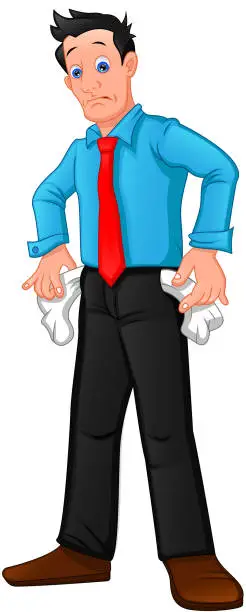 Vector illustration of young man showing empty pockets