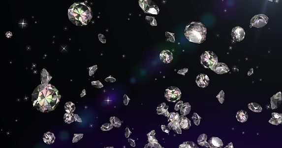 Romantic cute diamonds pattern on black. Gems background. Valentine's Day. event background. 3d illustration