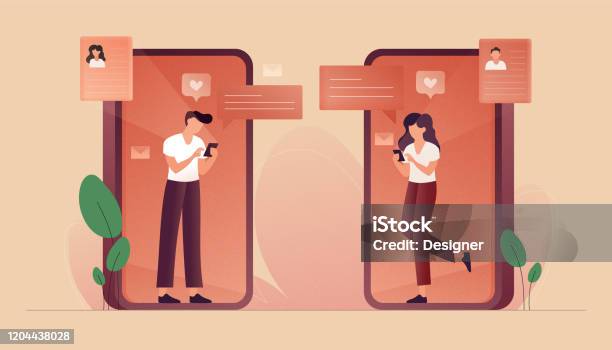 Online Dating Concept Vector Illustration Flat Modern Design For Web Page Banner Presentation Etc Stock Illustration - Download Image Now