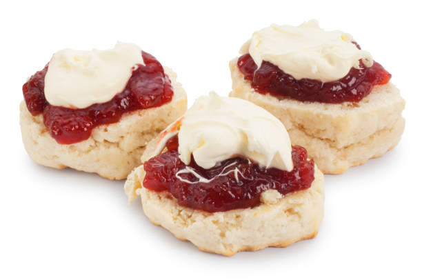 コーニッシュスコーン、クロテッドクリーム、ジャム - cornish cream tea ストックフォトと画像