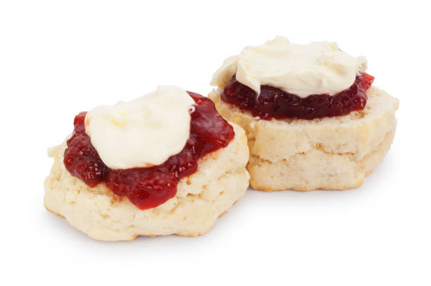 cornish scones, creme coagulado e geleia - cornish cream tea - fotografias e filmes do acervo