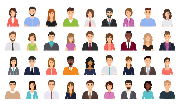 People avatar. Business person icon. Vector illustration. Flat design. Avatar business people. Person icon. Vector. Set office men, women. Faces corporate characters in flat design. Cartoon illustration. Team male, female workers isolated. Collection portrait businessmen business people icon stock illustrations